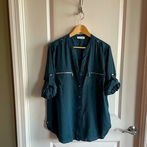 Calvin Klein button down blouse deep aqua